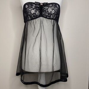 Victoria’s Secret black mesh & lace tuxedo style strapless nighty